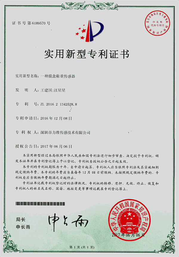 實(shí)用新型專利證書